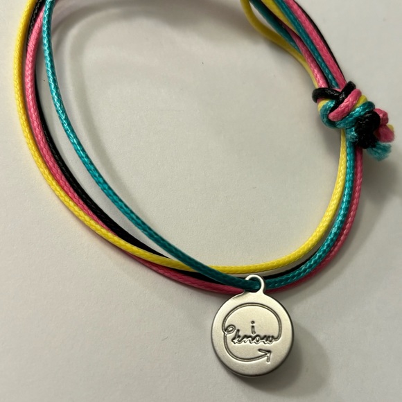 Colorful Neon Yellow Pink & Blue Adjustable Cord Bracelet W/ "I Know" Charm - Picture 3 of 3